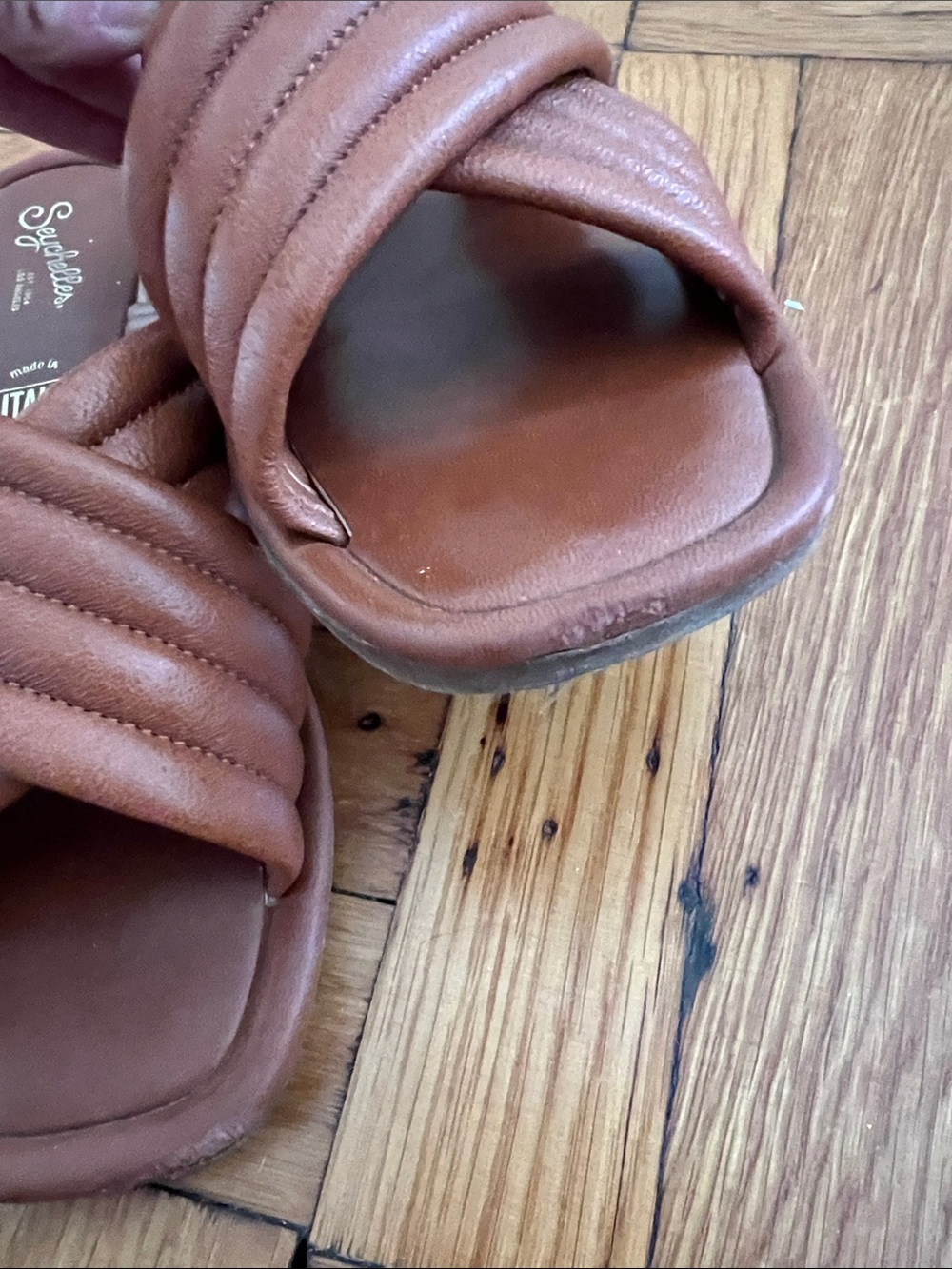 Seychelles Brown Quilted Cross-Strap Slide Sandals - Picture 4 of 5